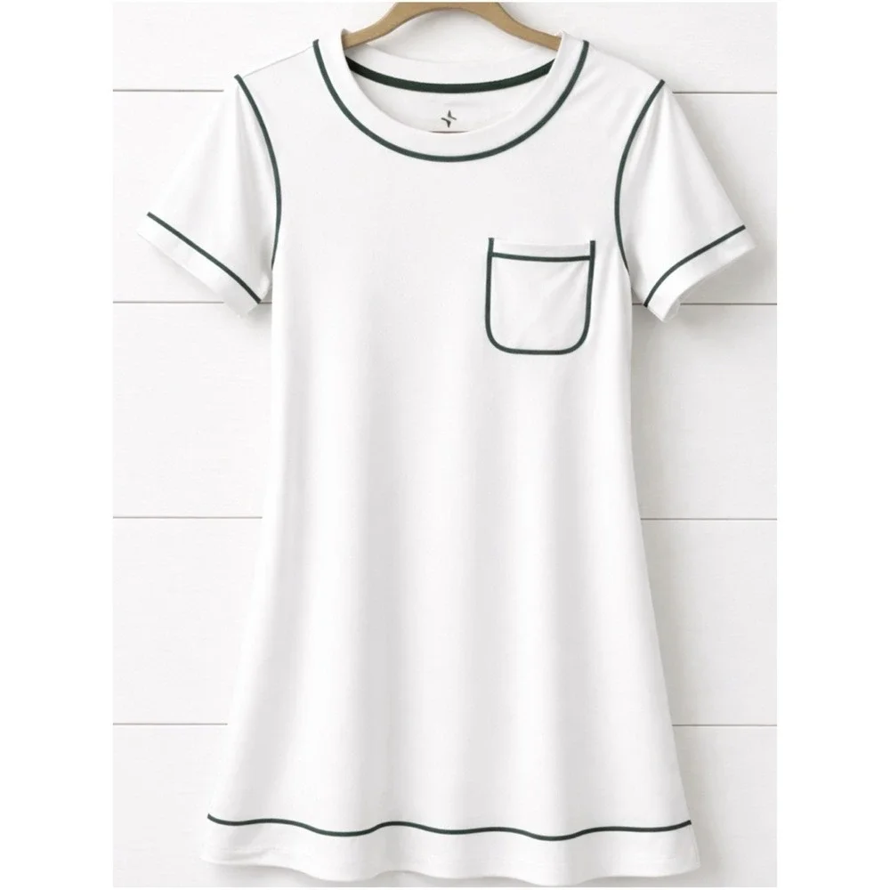 Tuckernuck Tennis Sport Dress White Green Trim Front Pocket Preppy Sz Small
